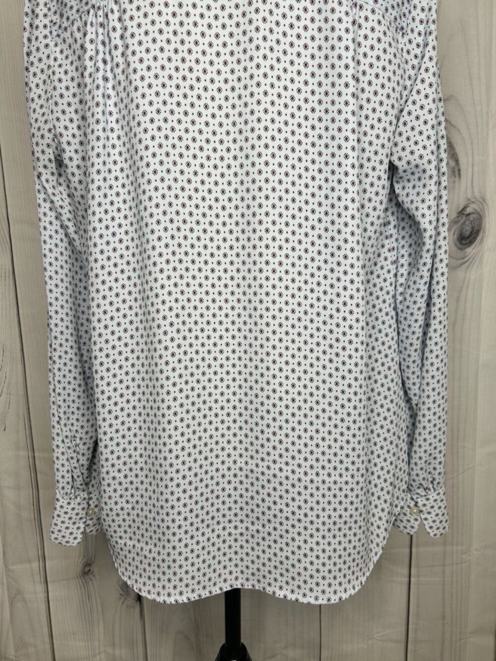Ann Taylor Loft Womens Button-Down Blouse Sz M Blue Burgundy Long Sleeve Top - Picture 9 of 9